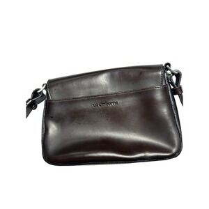 Liz Claiborne Women Brown Leather Shoulder Crossbody Bag Small Flap Velcro Purse